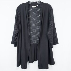 Denim & Co 3/4 Sleeve Cardigan Lace Peplum Back Womens XL Black Feminine Staple